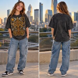 Kids & Teens Unified Celestial Tree Snow Washed Oversized Cotton T-Shirt