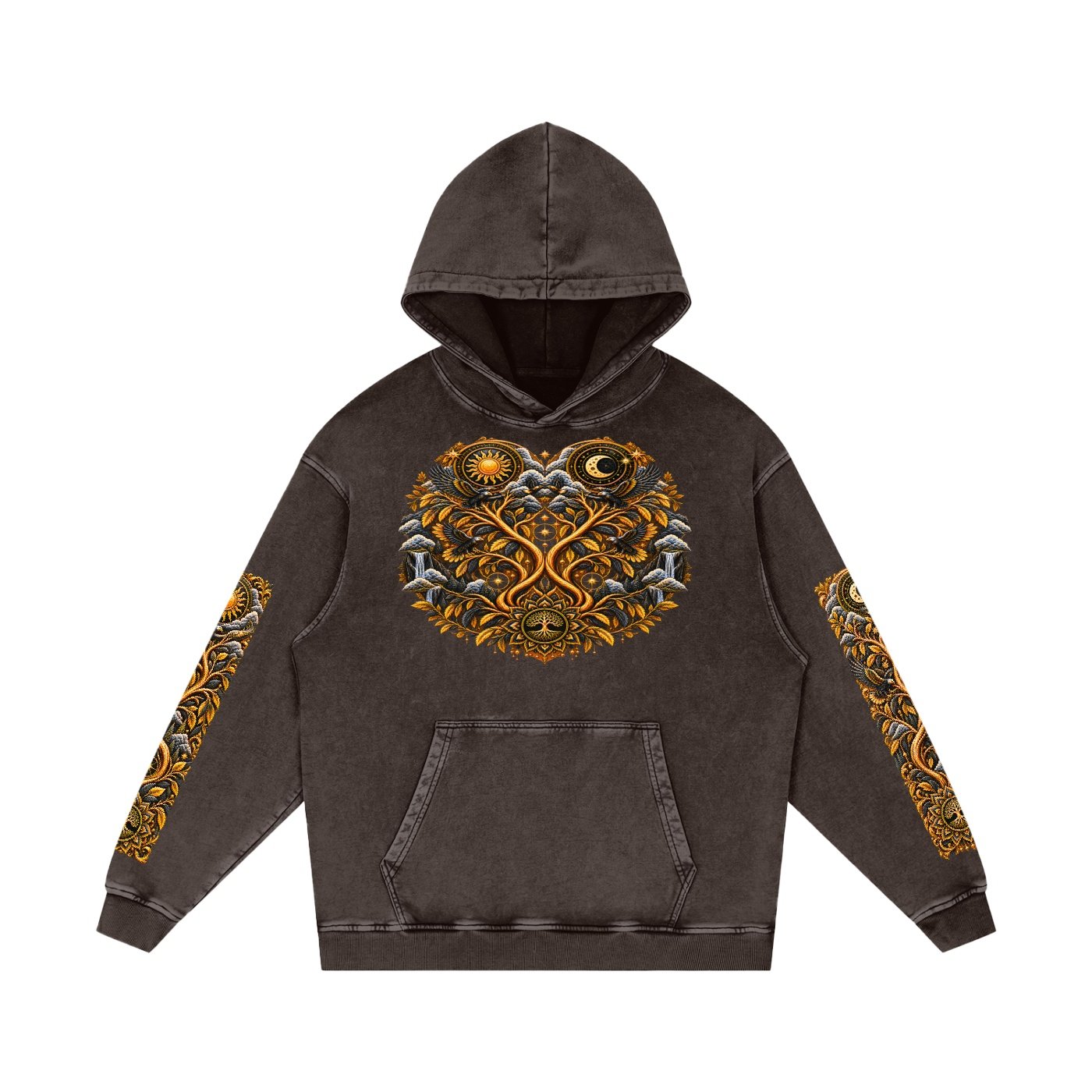 Unified Celestial Tree Snow Washed Loose Cotton Hoodie - Image 3