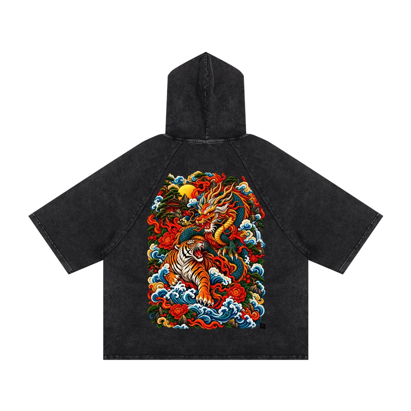 Dragon and Tiger Mythic Clash Snow Washed Hooded Boxy T-Shirt - Image 3